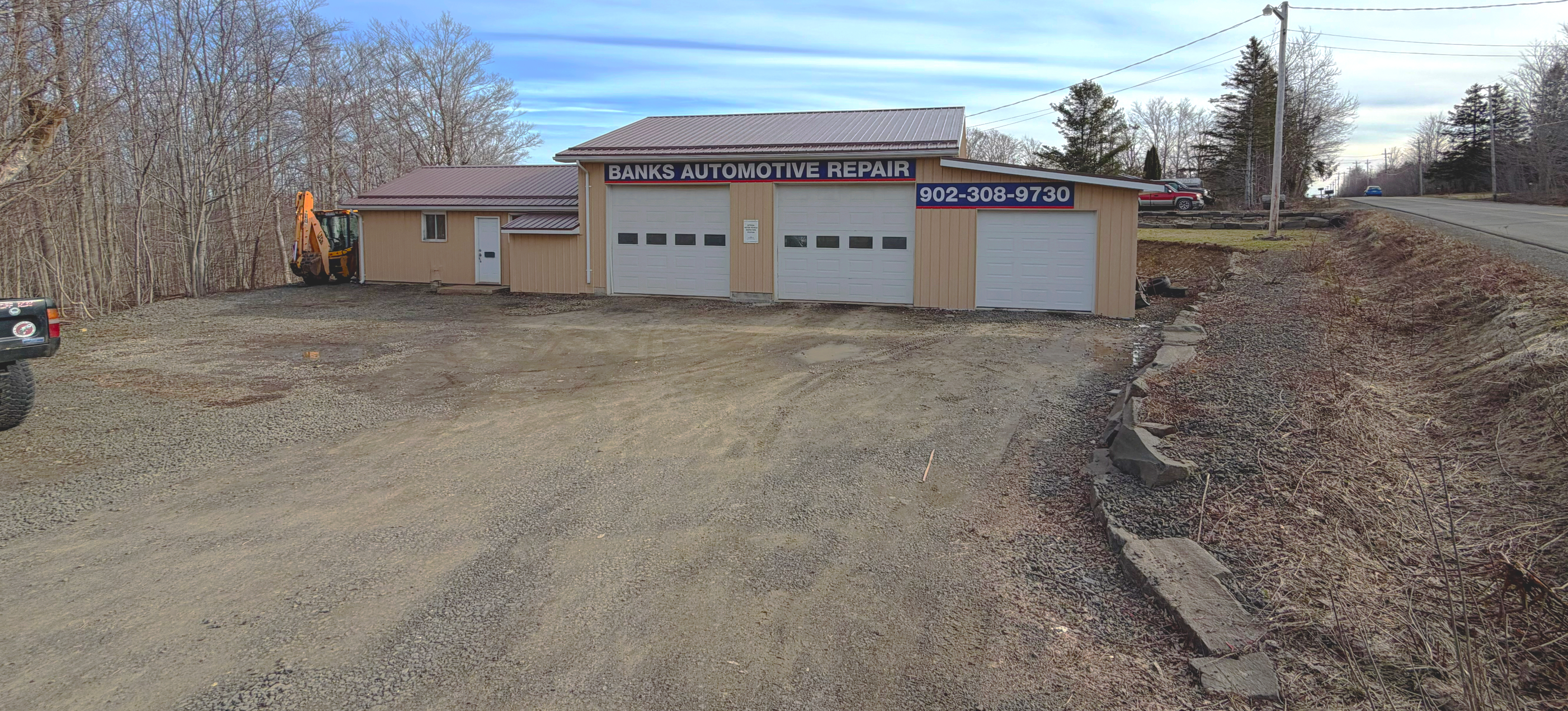 Banks Automotive Repair shop with new signage at 2888 Ridge Road, Digby, Nova Scotia